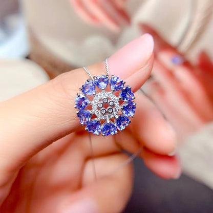 Pure 925 Silver Tanznaite Pendant 4mm Total 3ct Natural Tanzanite Bridal Necklace Pendant 18K Gold Plated Gemstone Jewelry