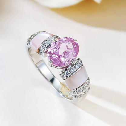 1CT Oval Moissanite Ring with Certificate Sparkling Pink Blue Diamond S925 Silver Wedding Band Engagement Fine Jewelry For Women