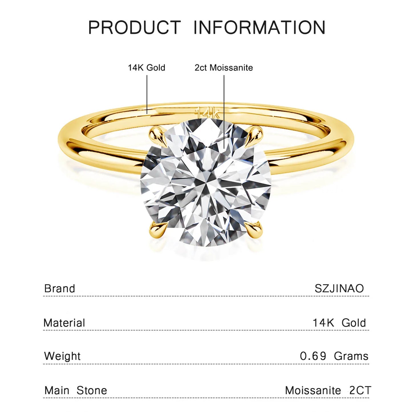 9mm 14K Gold Moissanite Diamond Ring 3CT 100% Au585 Round Cut For Women Wedding Anniversary Engagement Jewelry Gift