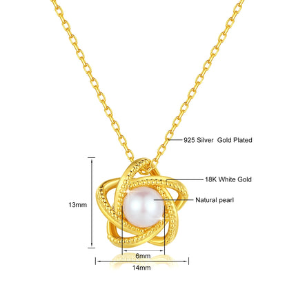 18K Yellow Gold Necklace Lucky Stars Pendant Freshwater Pearl Pure AU750 Fine Jewelry for Women Dropshipping