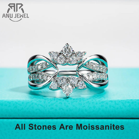 AnuJewel Moissanite Wedding Band Set 925 Sterling Silver D Color Lab Created Diamond Crown Bridal Ring Set For Women Jewelry