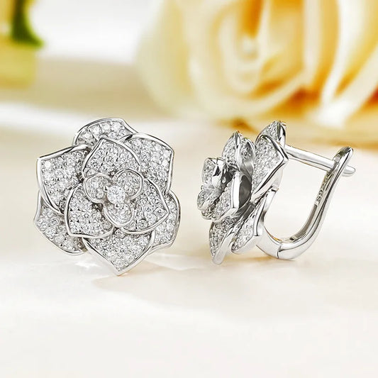 2mm D Color Moissanite Diamond Camellia Drop Earrings Women 925 Sterling Silver Plated White Gold Pass Tester Dropshipping Gift