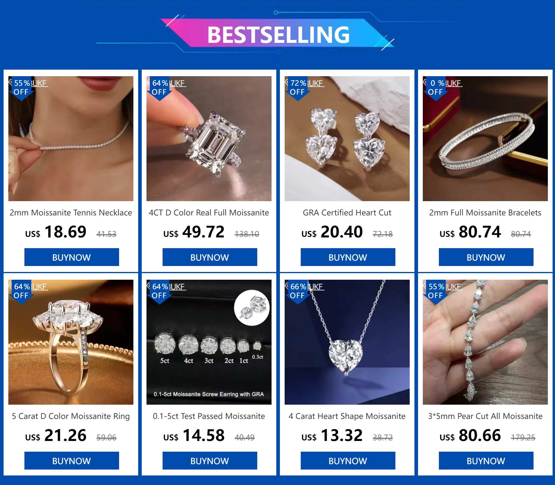 5 Carat D Color Moissanite Ring for Women 925 Sterling Silver Plated 18k White Gold Engagement Wedding Band Sparkling Jewelry