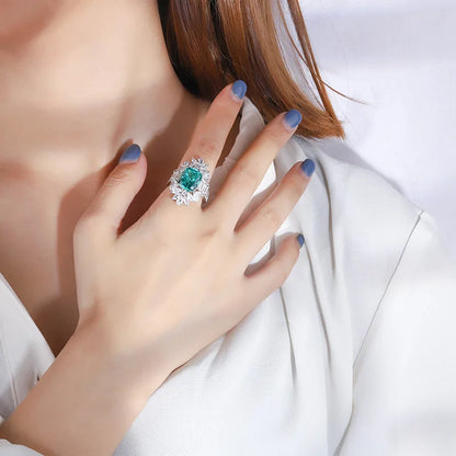 18K Gold Inlaid with PT950 Platinum Colored Gemstone Tourmaline Paraiba Mouth Jewelry Ring 10*12
