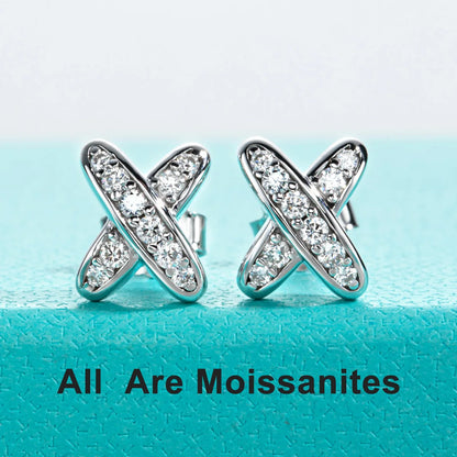 AnuJewel Moissanite Diamond Earrings 925 Sterling Silver D Color VVS1 Moissanite Classic Cross Stud Earrings For Woman Jewelry