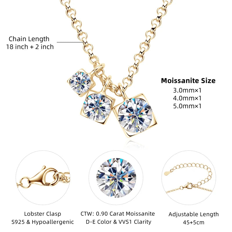 5mm&4mm&3mm Round Full Moissanite Diamond Pendant Necklace Original 925 Silver Women's Engagement High Quality Fine Jewelry