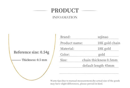 18k Gold Necklace Chopin Chain Au750 Steel Stamp 100% Genuine for Women Anniversary Gift Trendy Jewelry Suitable for Pendants
