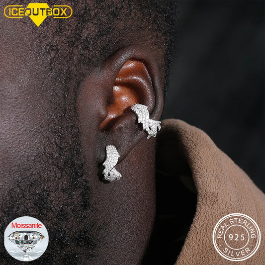 1pcs S925 Moissanite Thorns Circle Clip Earrings For Men No Pierced Iced Out Hip Hop Jewelry Male Rock Party Gift 2024 Trending