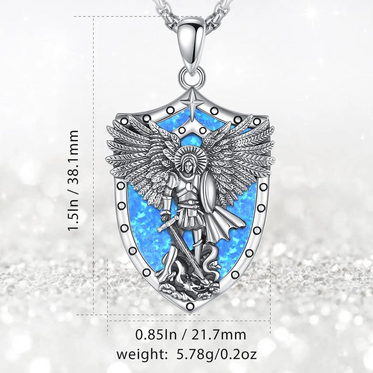 St Michael Pendant Eudora 925 Sterling Silver Archangel opal Amulet Necklace Religious Jewelry Gift for Men Women