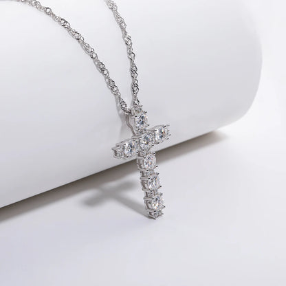 AnuJewel 4MM 2.1 Carat D Color Moissanite Diamond Cross Pendant Necklace 925 Sterling Silver 18K Gold Plated Customs Jewelry