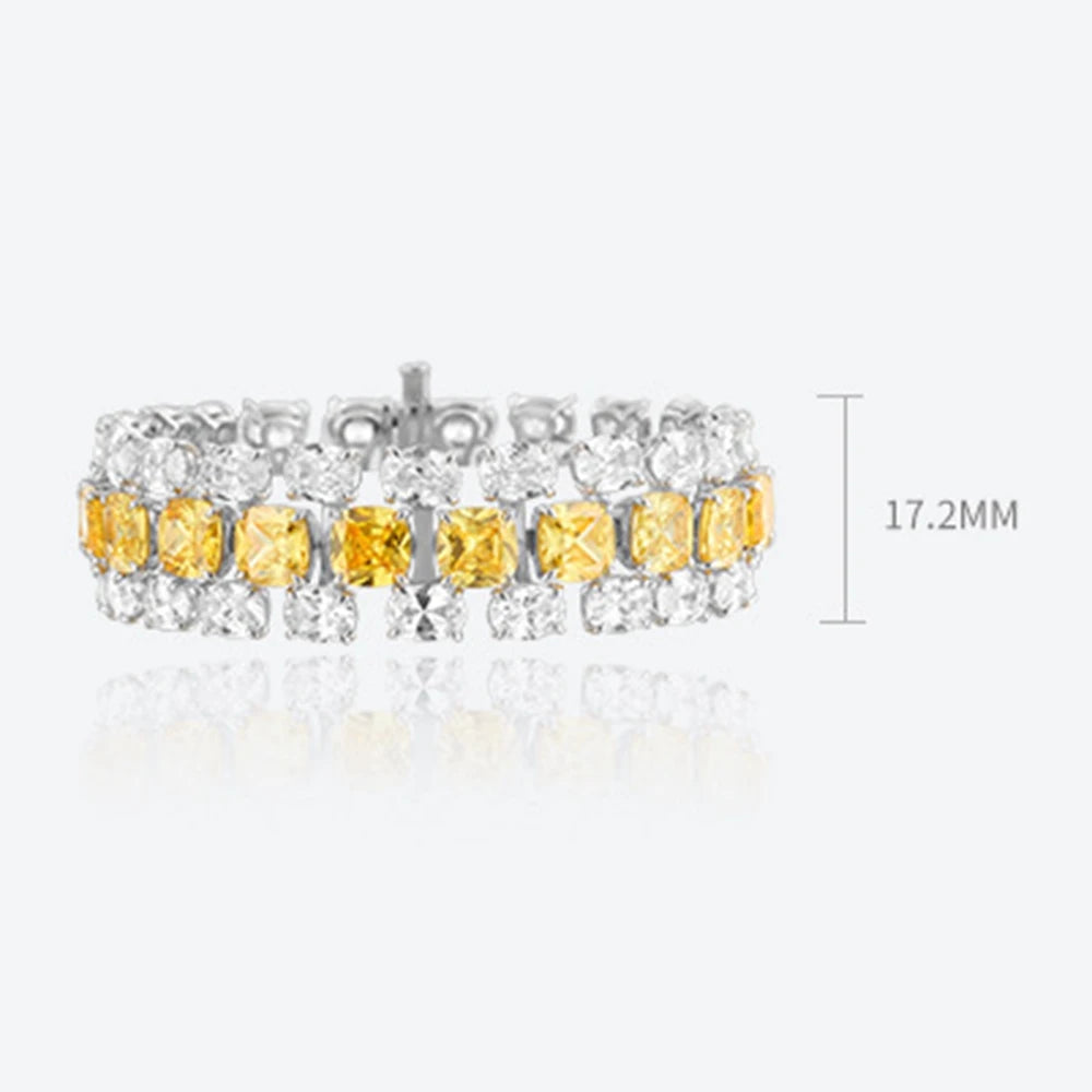 Women's Multi Layer Cushion Cut Yellow Zirconia Gem Diamond Tennis Italian Bracelet Silver Gold Plated Luxury Designer Jewelry