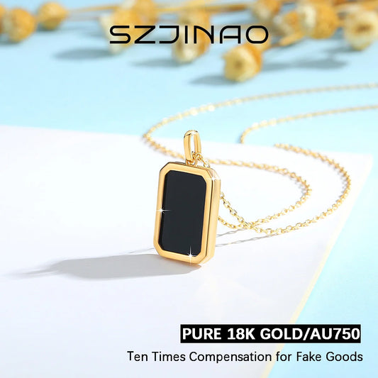 18K Gold Onyx Pendant Square Shape Pendant for Women Necklaces Au750 Jewelry with Certificate Top Quality 100% Genuine