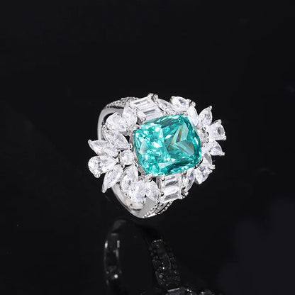 18K Gold Inlaid with PT950 Platinum Colored Gemstone Tourmaline Paraiba Mouth Jewelry Ring 10*12