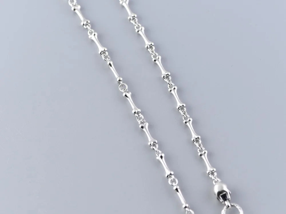 BOCAI 100% Real S925 Silver Jewelry Retro Creative Design Trendy Punk Skull Stick Bone Necklace for Woman