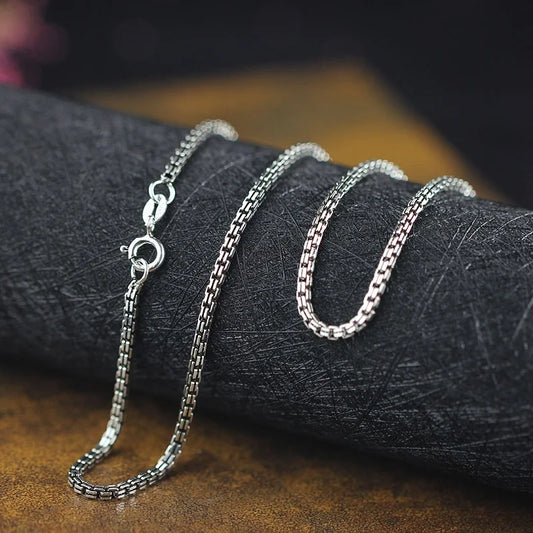 Real Pure Silver Double Circle Square Box chain Necklace For Men Women S925 Sterling Silver Vintage Fine Necklace Jewelry
