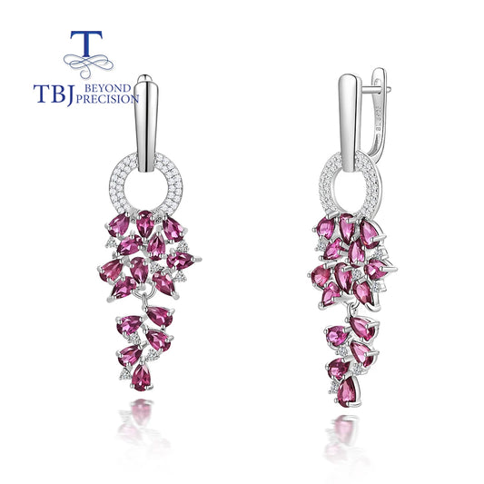 925 Sterling silver natural Rhodolite garnet long earrings for women fine jewelry gorgeous anniversary gift