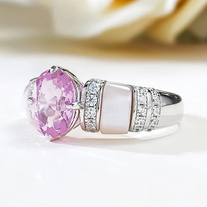 1CT Oval Moissanite Ring with Certificate Sparkling Pink Blue Diamond S925 Silver Wedding Band Engagement Fine Jewelry For Women