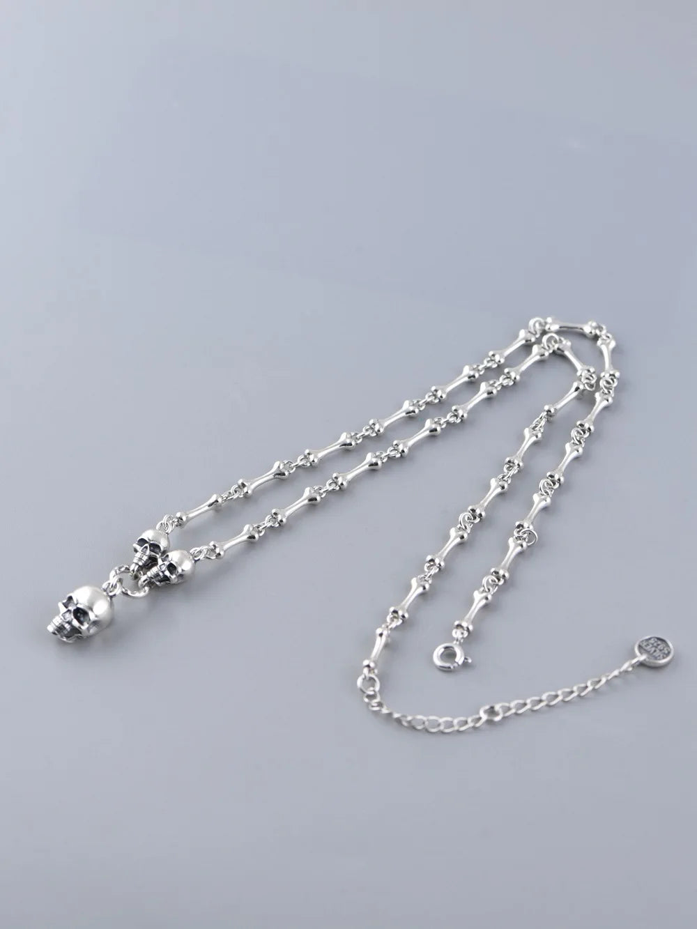 BOCAI 100% Real S925 Silver Jewelry Retro Creative Design Trendy Punk Skull Stick Bone Necklace for Woman