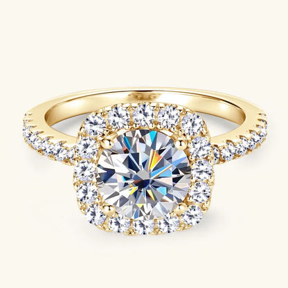 Anziw Real 2CT 8mm Round Moissanite Square Ring 925 Sterling Silver Luxury Brilliant Diamond Wedding Finger Rings Band For Women