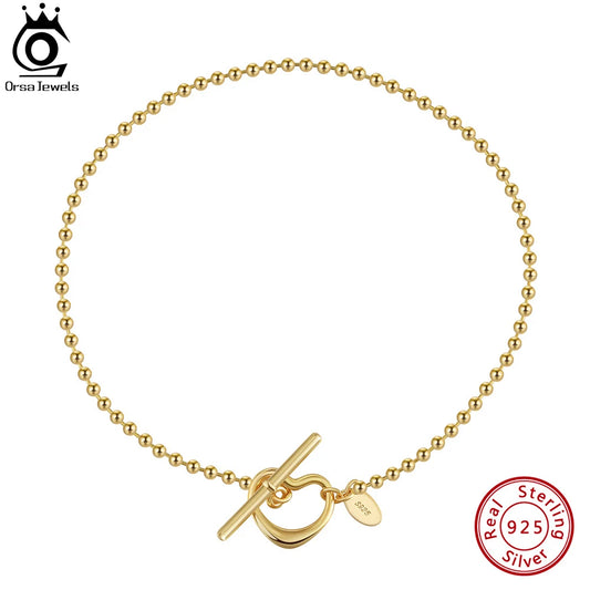 ORSA JEWELS 925 Sterling Silver 2.0mm Bead Chain Bracelet for Women with Heart Toggle Clasp Foot Ankle Straps Jewelry SA68