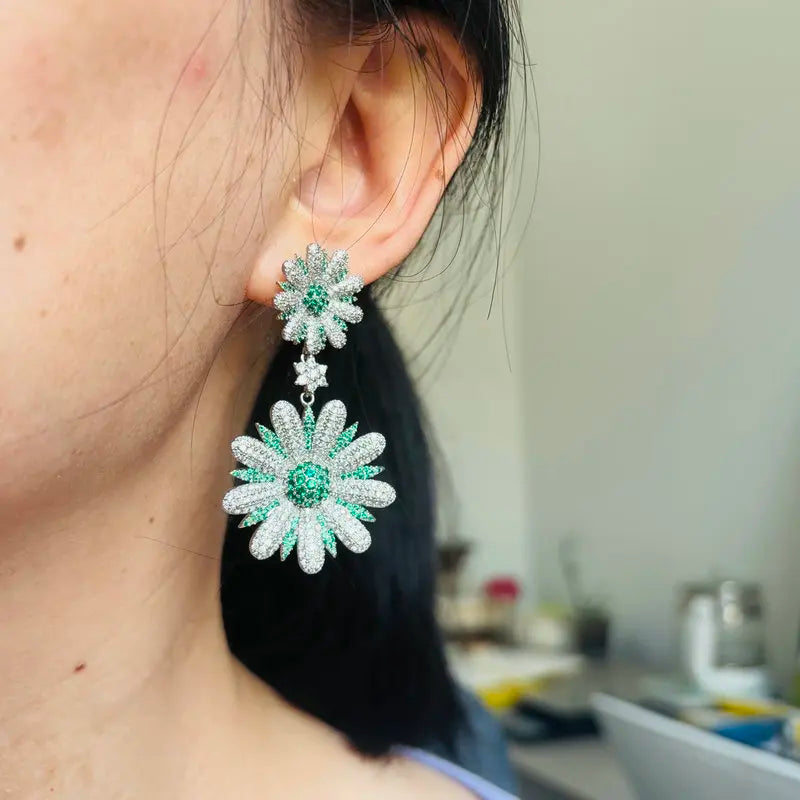 Bilincolor Luxury Blue Flower Earring for Women Wedding Jewelry Gift