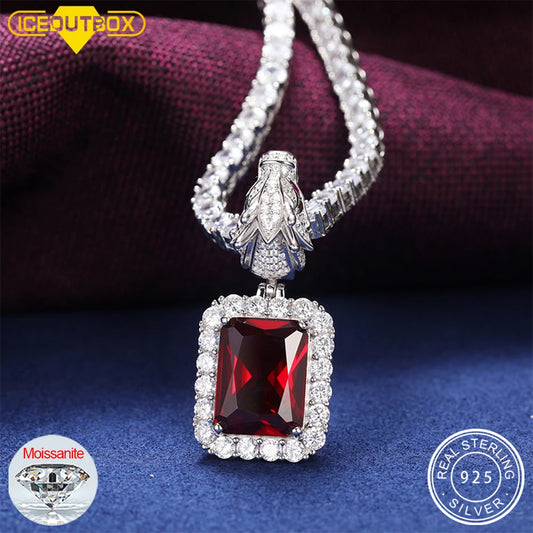S925 Domineering Triangle Dragon Head Bail Red Cubic Zirconia Gem Pendant Necklace For Men Animal Hip Hop Men Jewelry Gifts