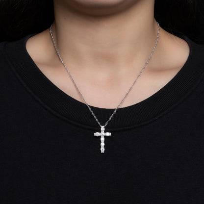 AnuJewel 4MM 2.1 Carat D Color Moissanite Diamond Cross Pendant Necklace 925 Sterling Silver 18K Gold Plated Customs Jewelry