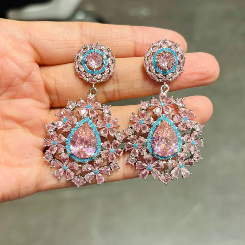Bilincolor Fashion Elegant Pink and Blue Earring for Women