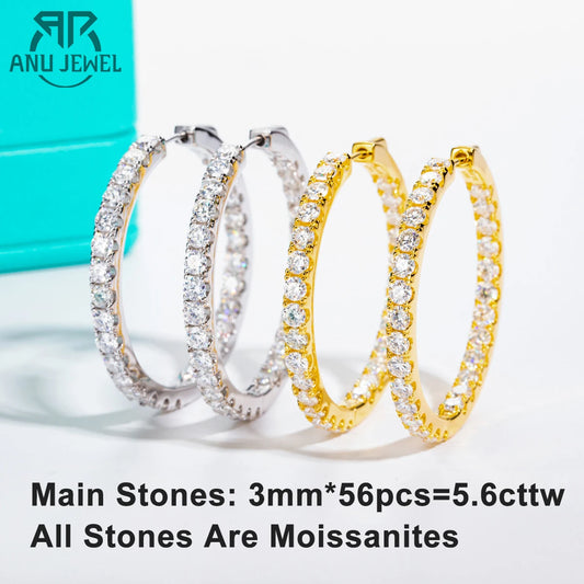AnuJewel 3mm 5.6cttw D Color Moissanite Big Hoop Earrings 925 Sterling Silver Luxury Huggie Earring For Women Jewelry Wholesale